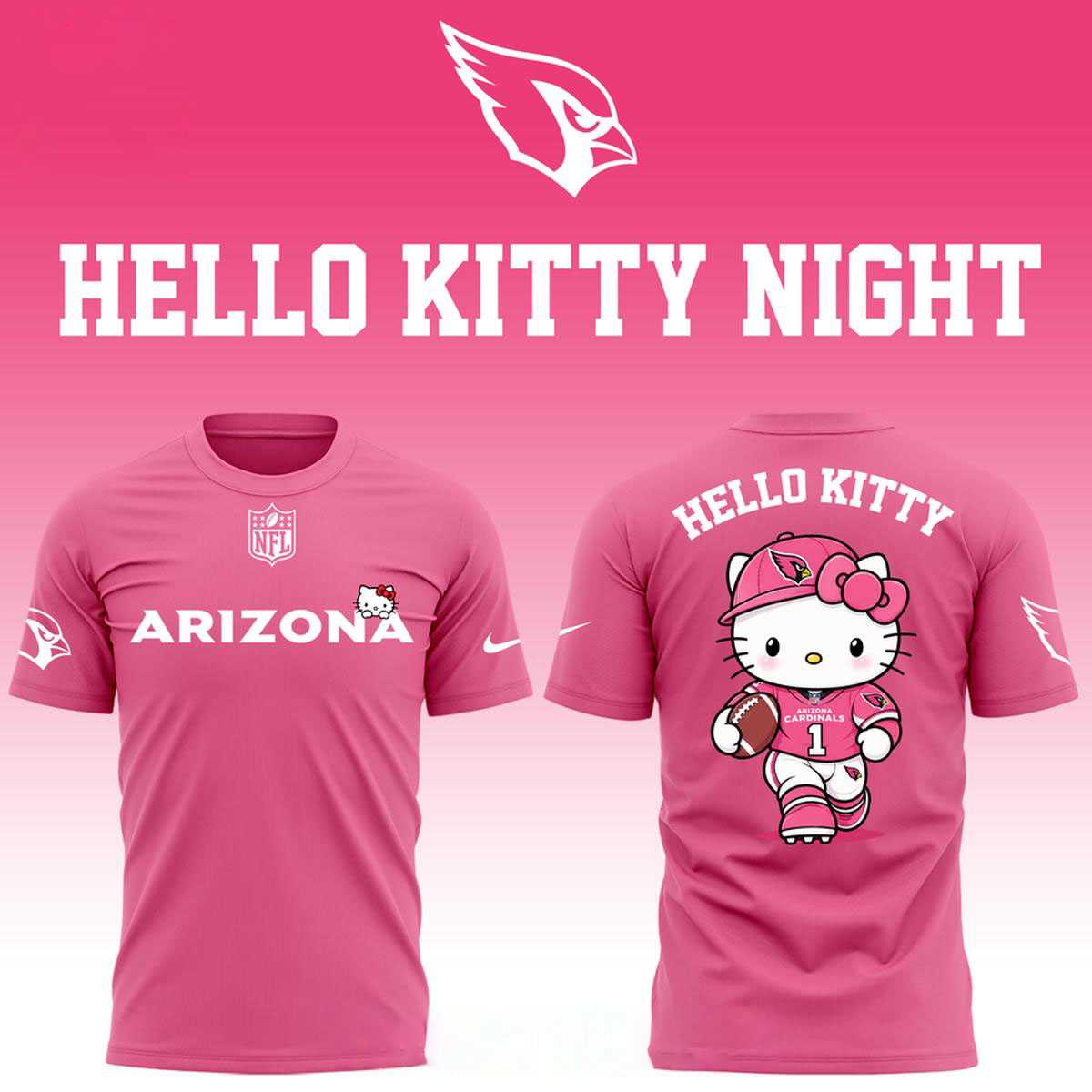 Arizona Cardinals Hello Kitty 2026 Theme Football Night Tee Hoodie Arizona Cardinals Hello Kitty 2026 Theme Football Night Tee Hoodie
