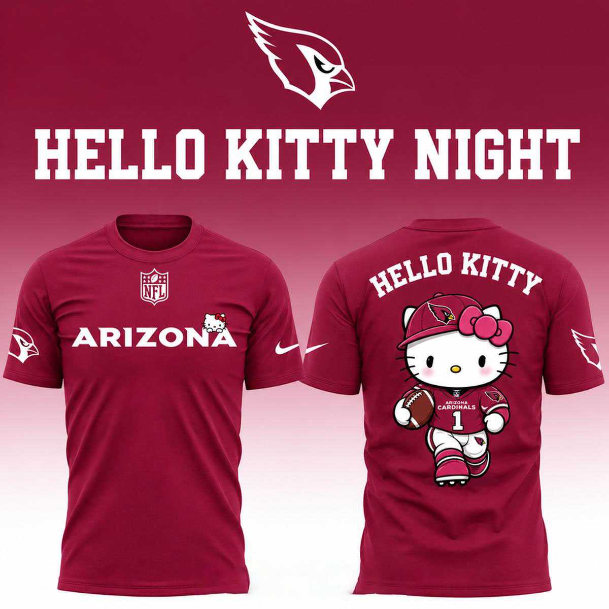 Arizona Cardinals Hello Kitty 2026 Theme Football Night Tee Hoodie Arizona Cardinals Hello Kitty 2026 Theme Football Night Tee Hoodie