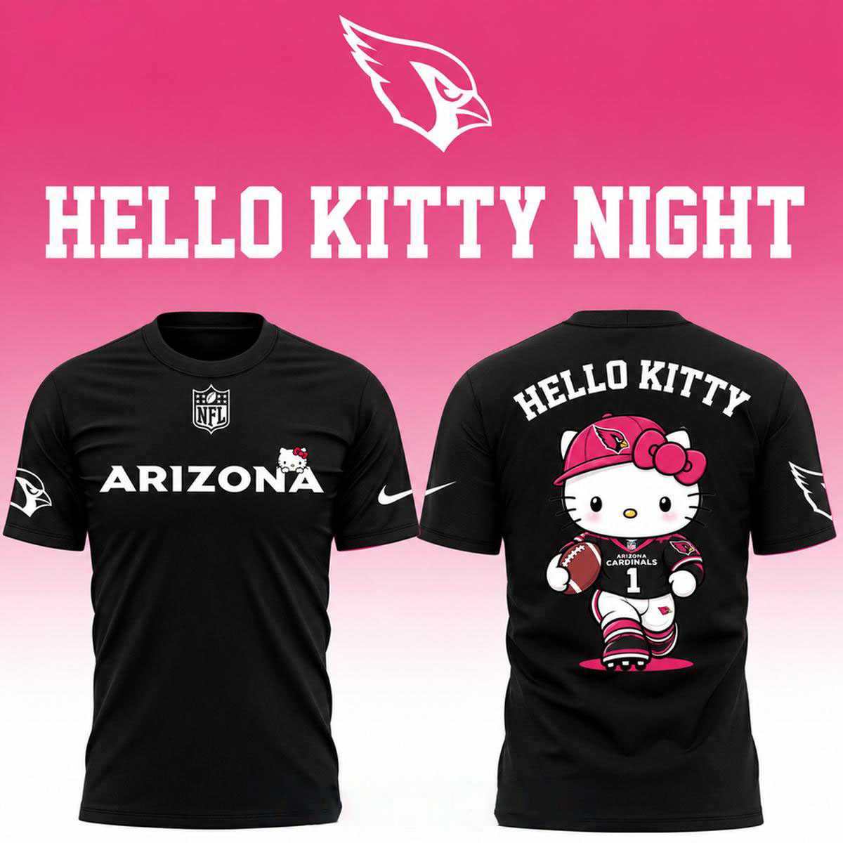 Arizona Cardinals Hello Kitty 2026 Theme Football Night Tee Hoodie Arizona Cardinals Hello Kitty 2026 Theme Football Night Tee Hoodie