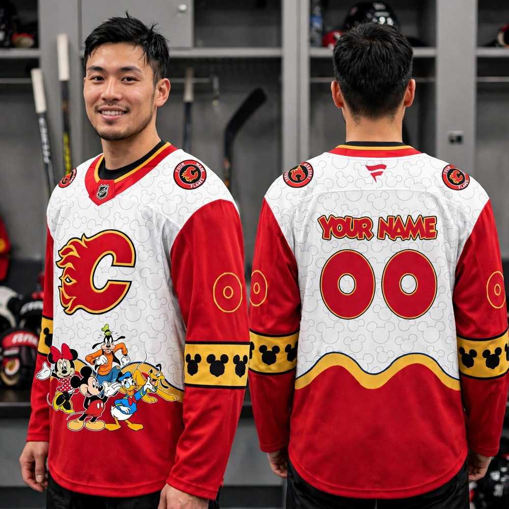 Calgary Flames Mickey 2026 Disney Friends Night Custom Hockey Jersey Calgary Flames Mickey 2026 Disney Friends Night Custom Hockey Jersey