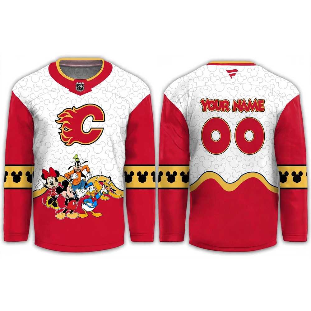 Calgary Flames Mickey 2026 Disney Friends Night Custom Hockey Jersey Calgary Flames Mickey 2026 Disney Friends Night Custom Hockey Jersey