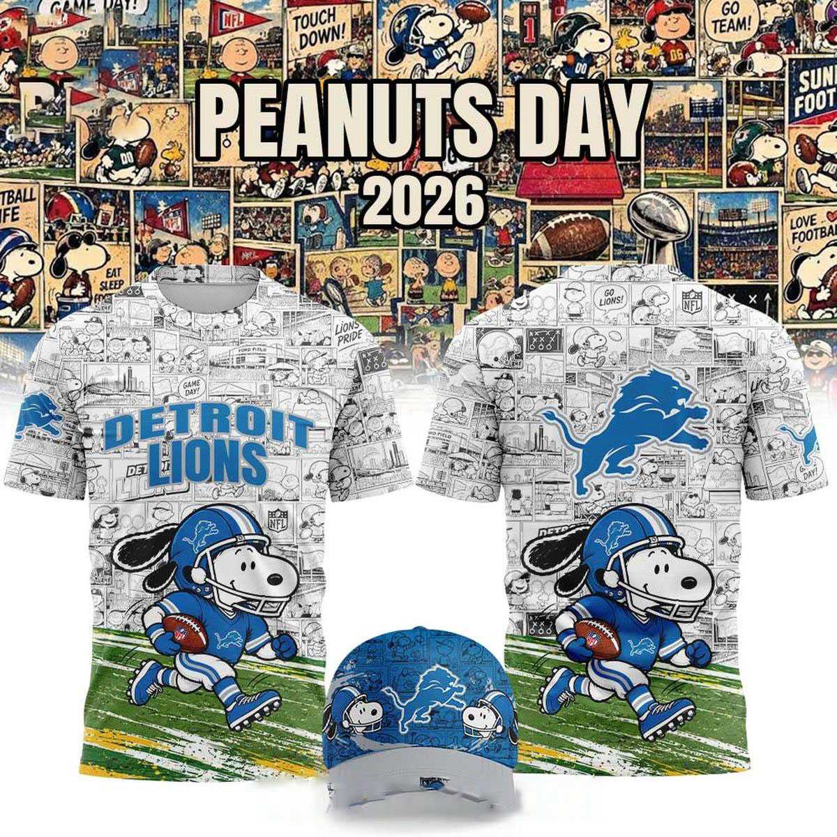 Detroit Lions 2026 Peanuts NFL Game Day X mas Game Tee Hoodie Detroit Lions 2026 Peanuts NFL Game Day X mas Game Tee Hoodie