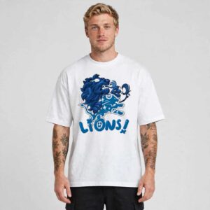 Detroit Lions blue lion mascot logo illustration shirt