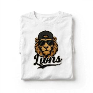Detroit Lions lion wearing sunglasses baseball cap shirt