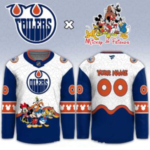 Edmonton Oilers Mickey 2026 Disney Friends Night Custom Hockey Jersey