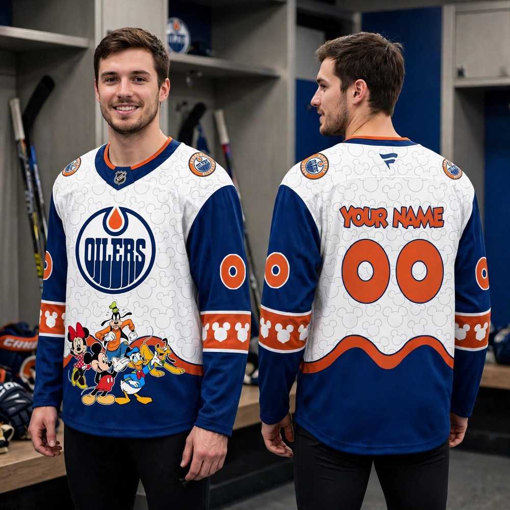 Edmonton Oilers Mickey 2026 Disney Friends Night Custom Hockey Jersey Edmonton Oilers Mickey 2026 Disney Friends Night Custom Hockey Jersey