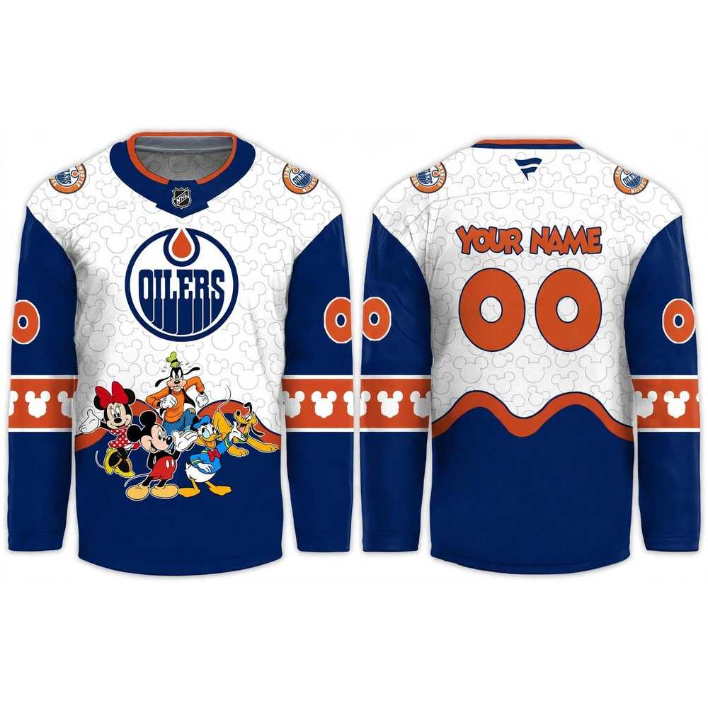 Edmonton Oilers Mickey 2026 Disney Friends Night Custom Hockey Jersey Edmonton Oilers Mickey 2026 Disney Friends Night Custom Hockey Jersey