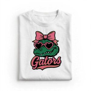 Florida Gators green alligator pink bow heart sunglasses shirt