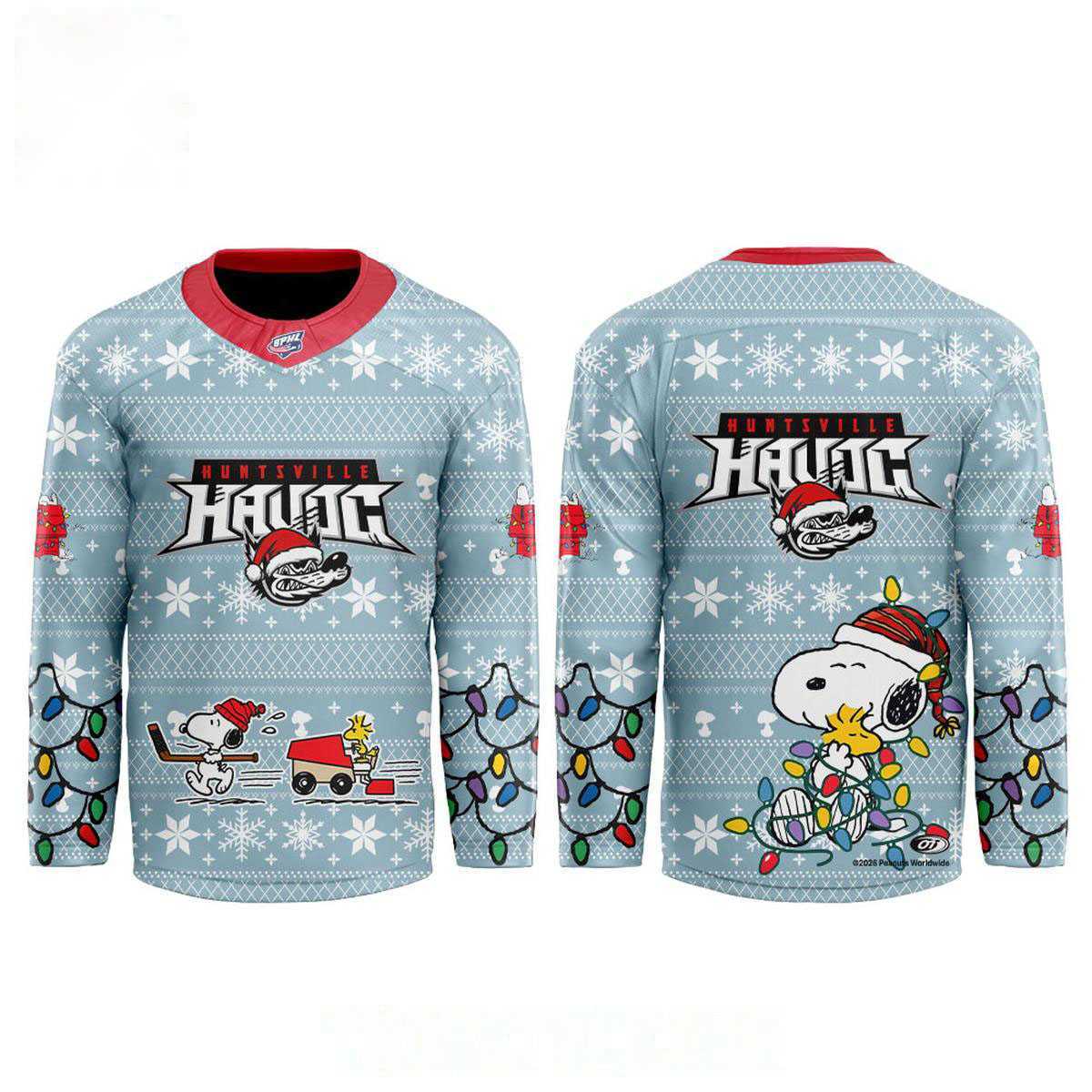 Huntsville Havoc Peanuts Christmas Day 2026 Game Hockey Jersey Huntsville Havoc Peanuts Christmas Day 2026 Game Hockey Jersey