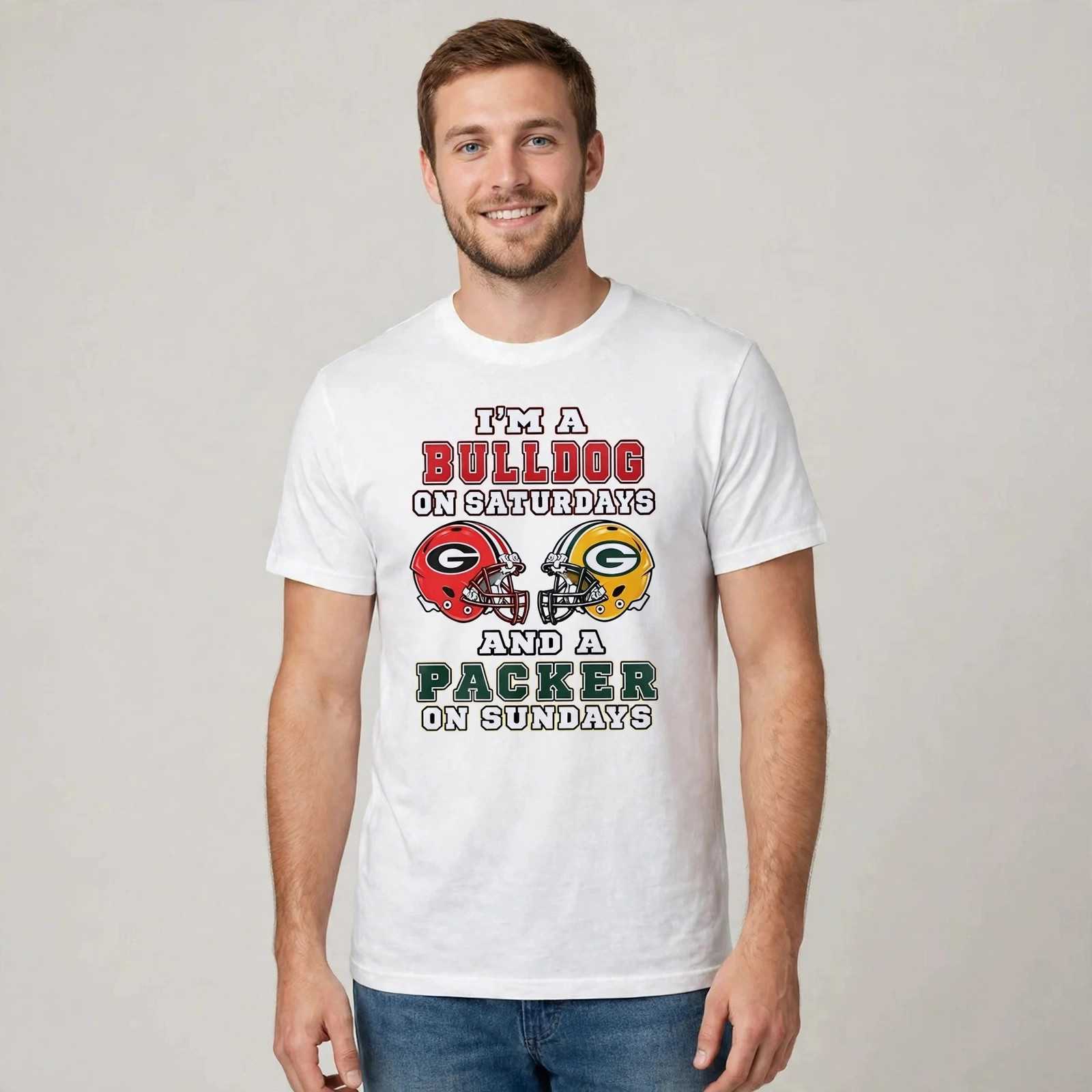 Im a Georgia Bulldogs on Saturdays and a Green Bay Packers on Sundays two helmet shirt