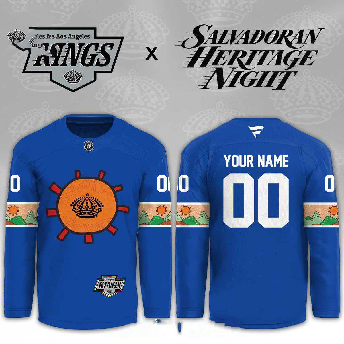 Los Angeles Kings Salvadoran Heritage Night Custom Hockey Jersey Los Angeles Kings Salvadoran Heritage Night Custom Hockey Jersey