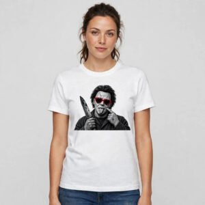 Michael Myers with heart sunglasses and knife shirt