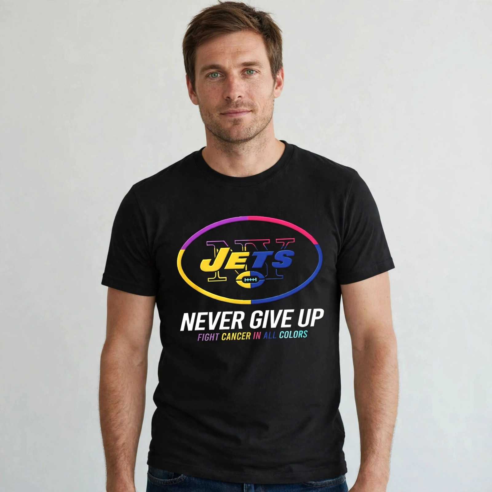 New York Jets Never Give Up Fight Cancer In All Colors 2026 logo shirt New York Jets Never Give Up Fight Cancer In All Colors 2026 logo shirt