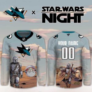 San Jose Sharks Star Wars Night 2026 Grogu Game Personalized Hockey Jersey