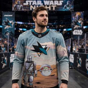 San Jose Sharks Star Wars Night 2026 Grogu Game Personalized Hockey Jersey