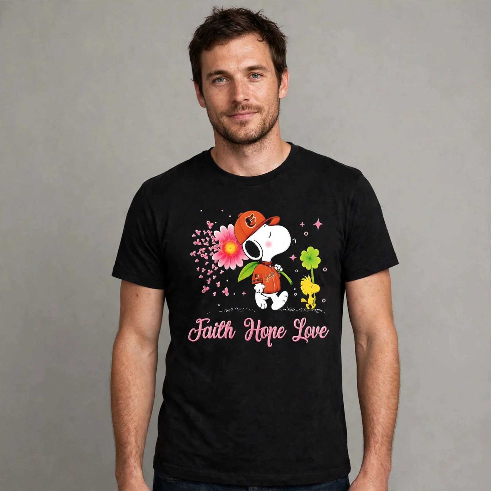 Snoopy Baltimore Orioles Breast Cancer Awareness Faith Hope Love shirt Snoopy Baltimore Orioles Breast Cancer Awareness Faith Hope Love shirt