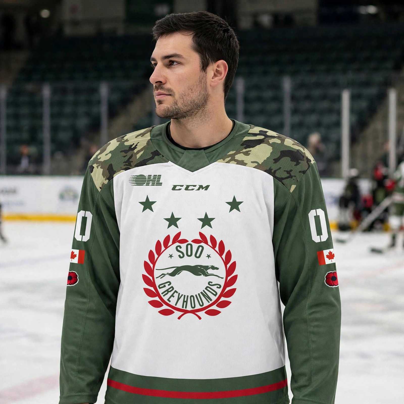 Soo Greyhounds 2026 Salute To Service Night Personalized Hockey Jersey Soo Greyhounds 2026 Salute To Service Night Personalized Hockey Jersey