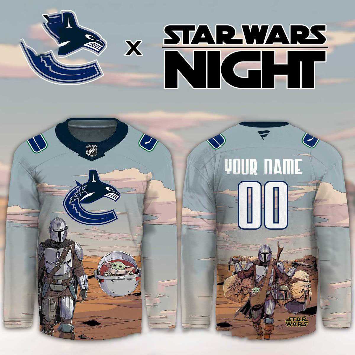 Vancouver Canucks Star Wars Night 2026 Grogu Game Personalized Hockey Jersey Vancouver Canucks Star Wars Night 2026 Grogu Game Personalized Hockey Jersey